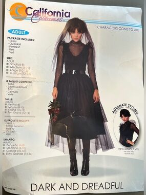 California Costumes Womens Small Dress Veil Dark Dreadful Bride Macabre Horror